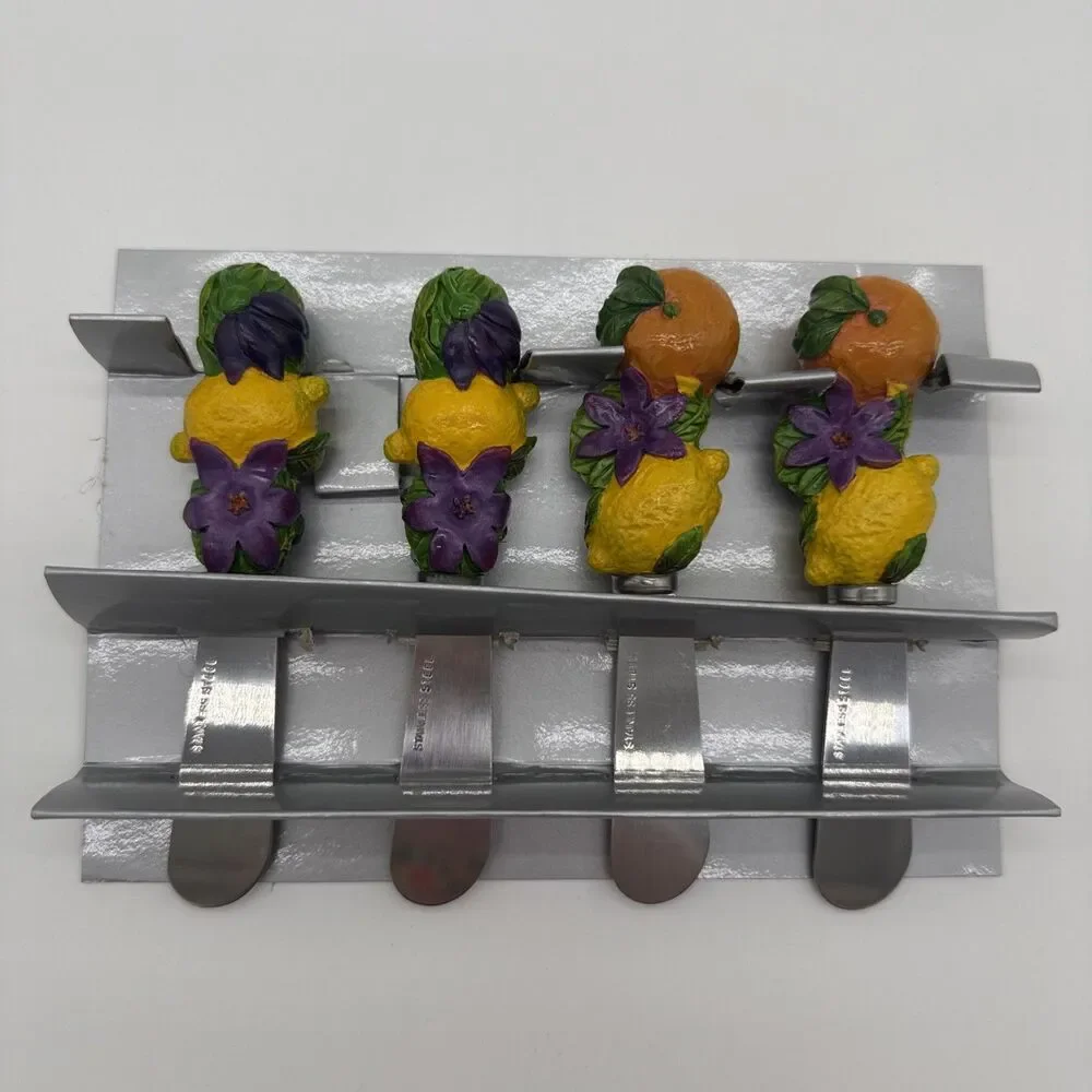 Set Of 4 Fruit Themed Butter Cheese Spreaders Spreading Knives Lemons Oranges